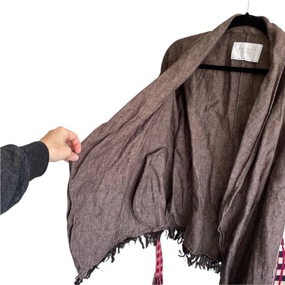 ZARA Boho Linen Wrap Cardigan Blazer Jacket Brown XS/S - Picture 9 of 14